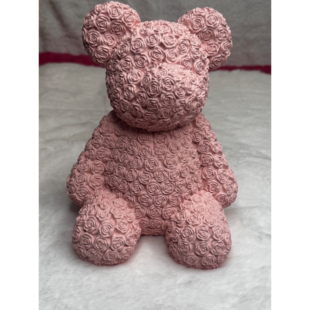 Viral Pink Rose Teddy Bear Figurine Decorative Floral Sculpture Decor Gift